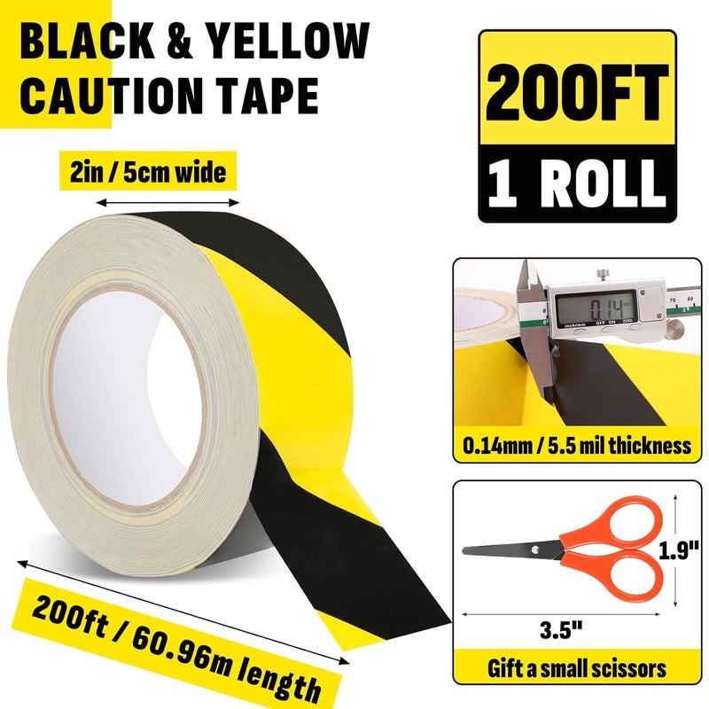NUITPY 2'' x 200 FT Black & Yellow Caution Tape Roll, Safety Tape, Black & Yellow Floor Marking Tape, High Adhesive Hazard Tapes for Floors, Walls, Staircase, Pipes, Equipment, Dangerous Area - Image 2